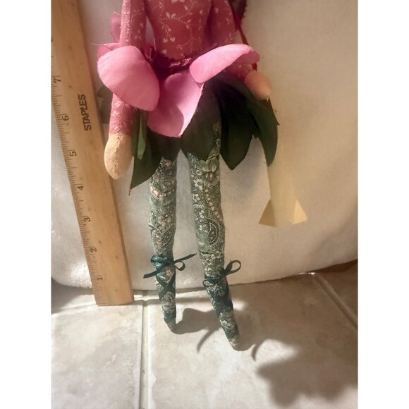 Handmade Whimsi-Gals Doll With Floral Outfit & Green Yarn Hair By Elies - Picture 2 of 10